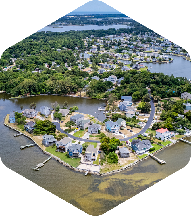 Duck Town Park boardwalk and waterfront in Duck, North Carolina on the Outer Banks