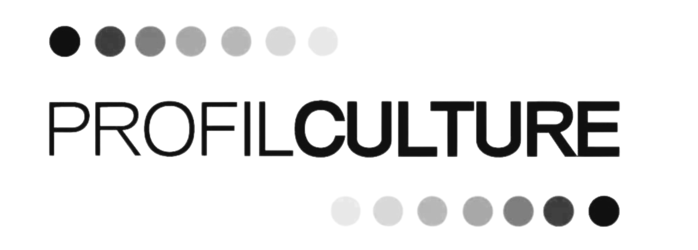 Le mot PROFILCULTURE en majuscules avec des cercles dégradés du noir au blanc au-dessus et en dessous.