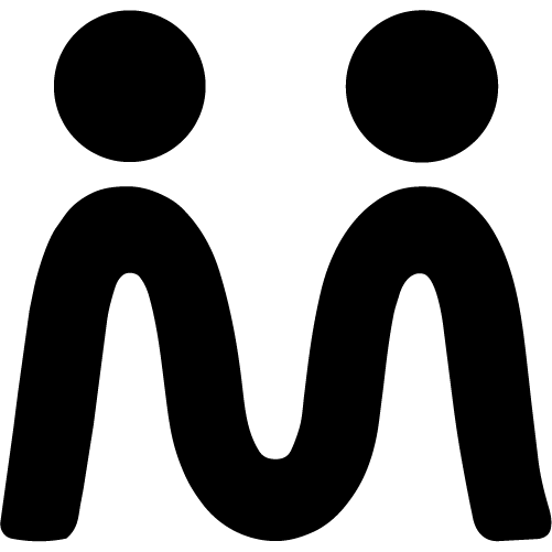 Logo représentant deux formes humaines stylisées noires reliées par une courbe symétrique au centre.
