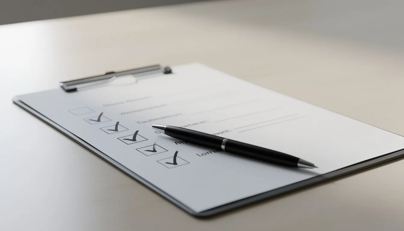 The image shows a clipboard with a checklist and a pen resting on a clean desk, symbolizing organization and preparation for an upcoming audit or compliance review. This setup reflects the importance of maintaining an effective internal control environment and ensuring continuous compliance with applicable trust services criteria.