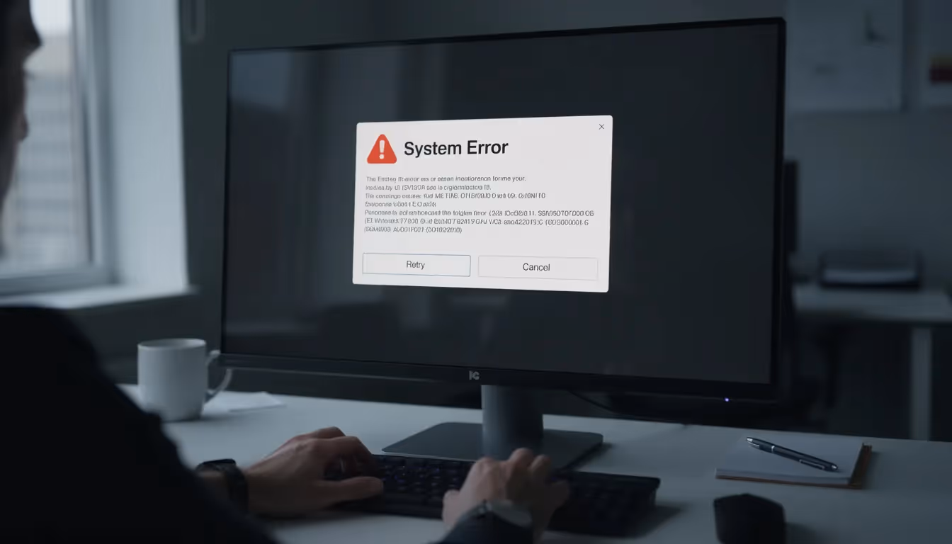The image displays an error message on a computer screen, indicating a failure in the intended functionality of a web application. This could suggest potential business logic vulnerabilities, where flawed logic allows for unintended behavior in user interactions or financial transactions.