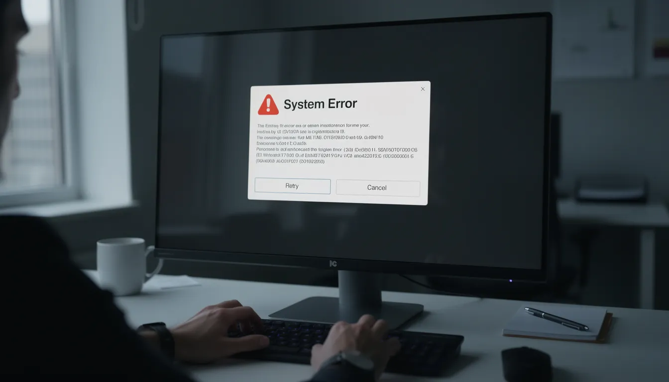 The image displays an error message on a computer screen, indicating a failure in the intended functionality of a web application. This could suggest potential business logic vulnerabilities, where flawed logic allows for unintended behavior in user interactions or financial transactions.