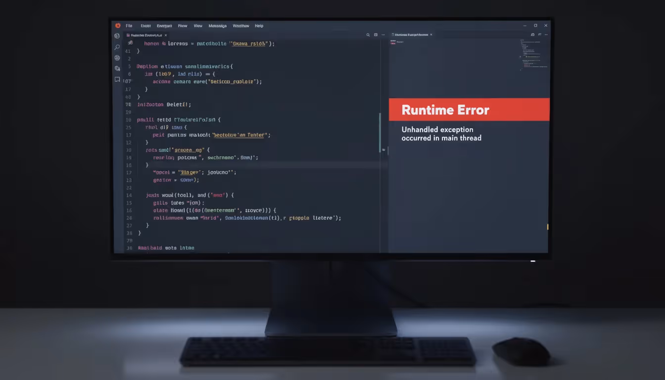 The image displays a computer screen filled with lines of code alongside an error message, indicating a potential issue with an AI agent's performance. This scenario highlights the importance of continuous monitoring and security controls in managing autonomous AI agents, particularly in tasks involving sensitive data.