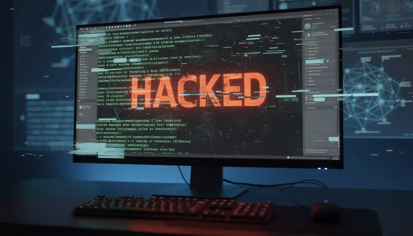 The image displays a computer screen showing a simulated hacking scenario, where a malicious attacker gains access to a target system through web application penetration testing. Various advanced tools, including Burp Suite, are visible on the screen, highlighting vulnerabilities and sensitive information that cybersecurity professionals might analyze during their testing process.
