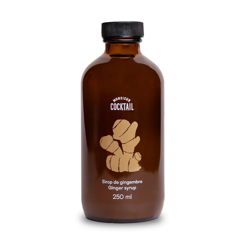 Bouteille de 250 ml de Sirop de gingembre Monsieur Cocktail sur fond transparent.