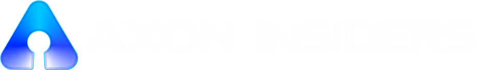 Blue triangular logo with a keyhole shape next to the text 'AXON INSIDERS' in bold white letters.