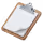 Wooden clipboard with a blank white sheet of paper on a white background.