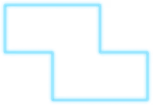 Blue neon glowing outline in a double-stepped rectangular shape on black background.