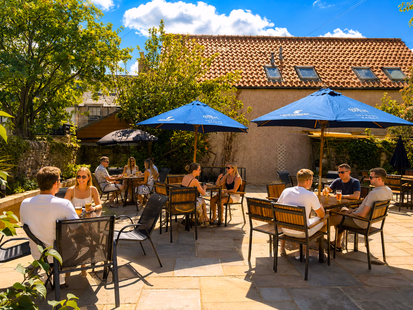 People enjoying a drink in the beer garden