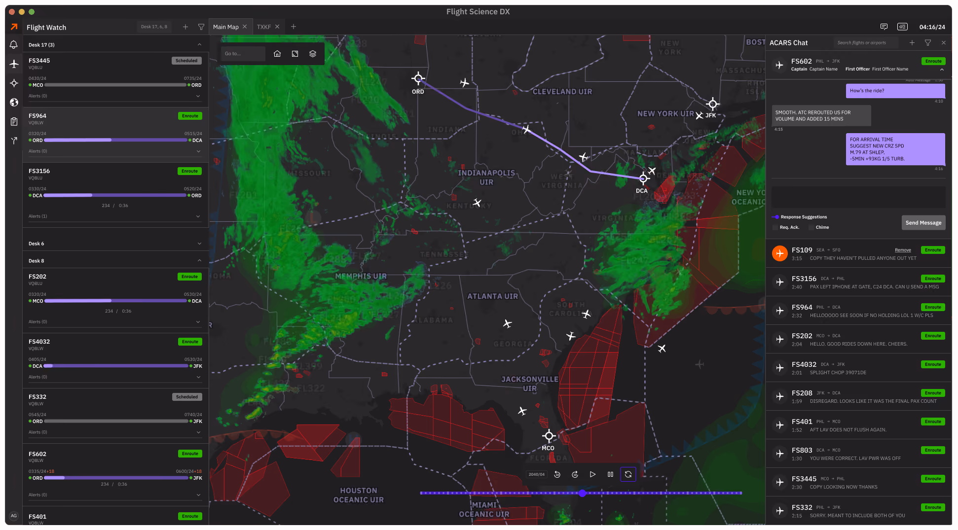 An image of flight and messages from Flight Science DX