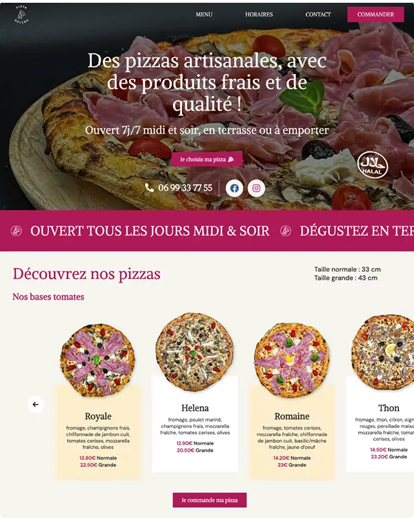 Maquette site Pizza Helena