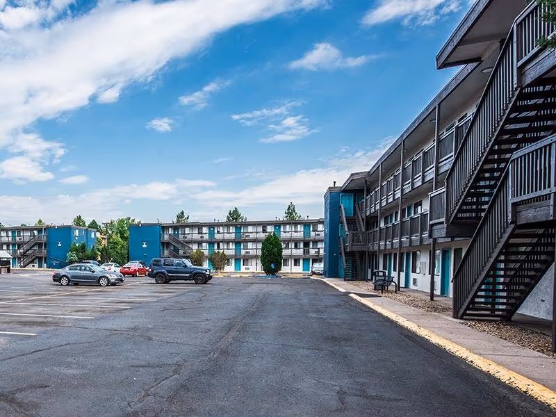 Exterior of building with parking lot