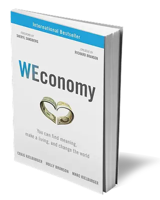 Book cover titled WEconomy with a heart-shaped image of two rings and the subtitle about finding meaning, making a living, and changing the world.