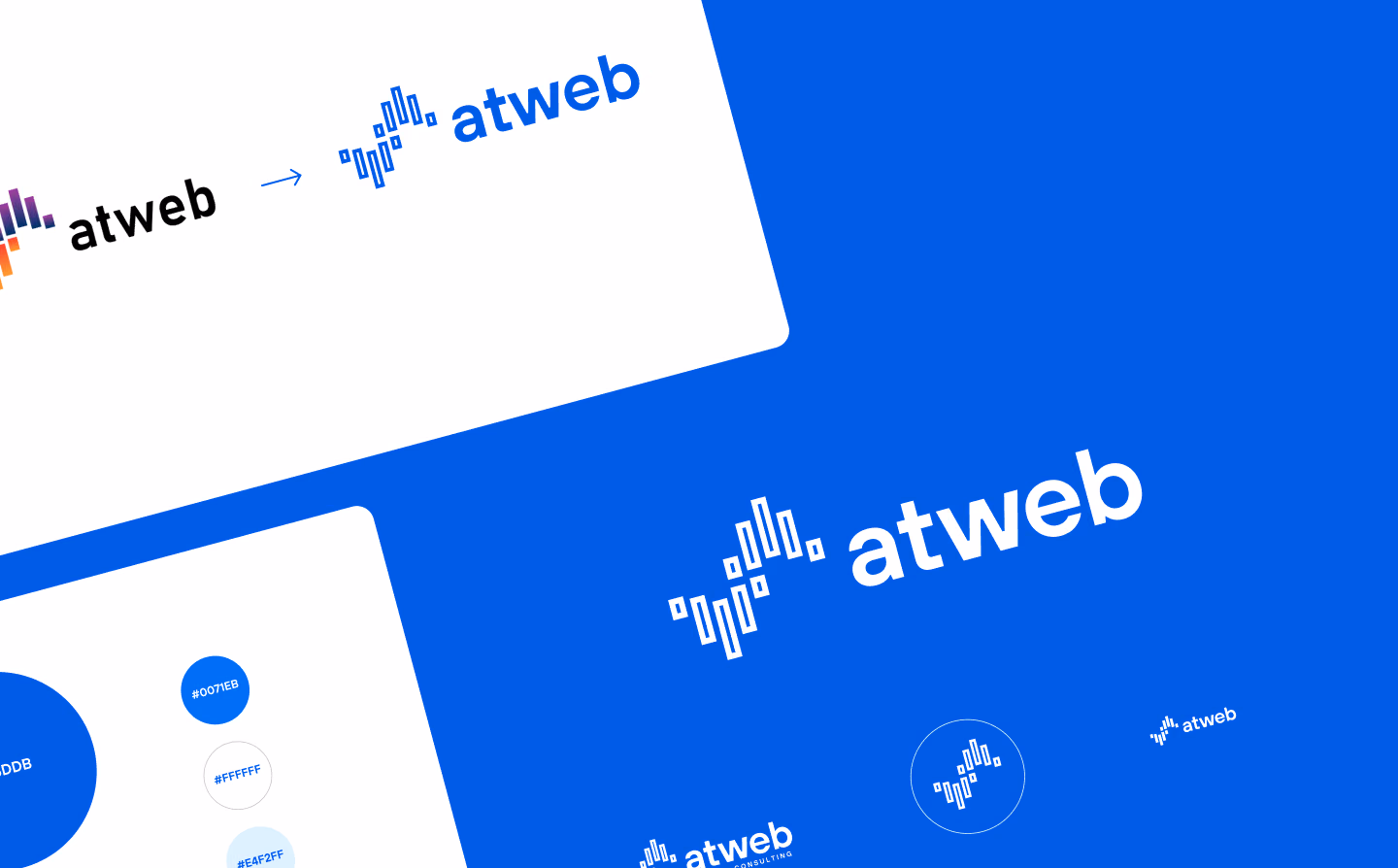 Vizuální identita Atweb — srovnání původního a nového loga, barevná paleta, Studio Light
