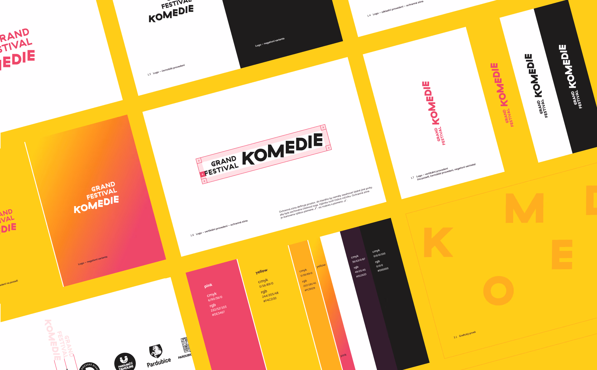 Vizuální identita Grand festival komedie — logo ve všech variantách, barevná paleta a partnerská loga, Studio Light