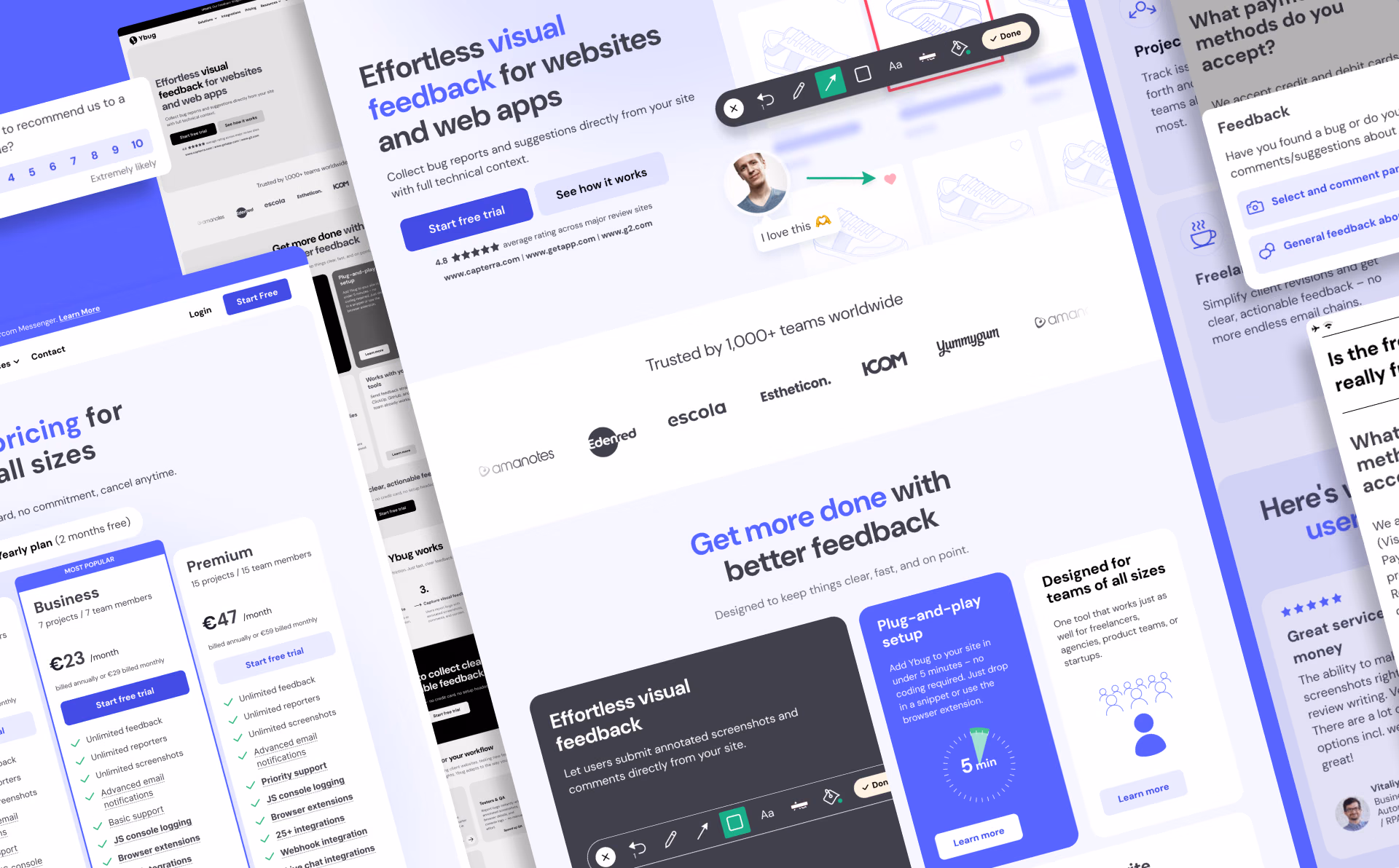 Webdesign Ybug — úvodní stránka, ceník a widget zpětné vazby, Studio Light