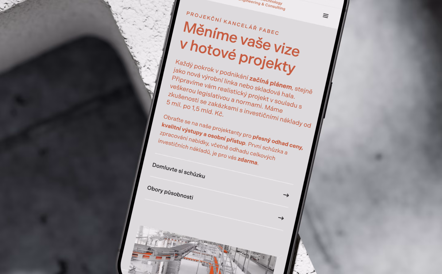 Návrh webu FABEC na mobilu — webdesign, Studio Light