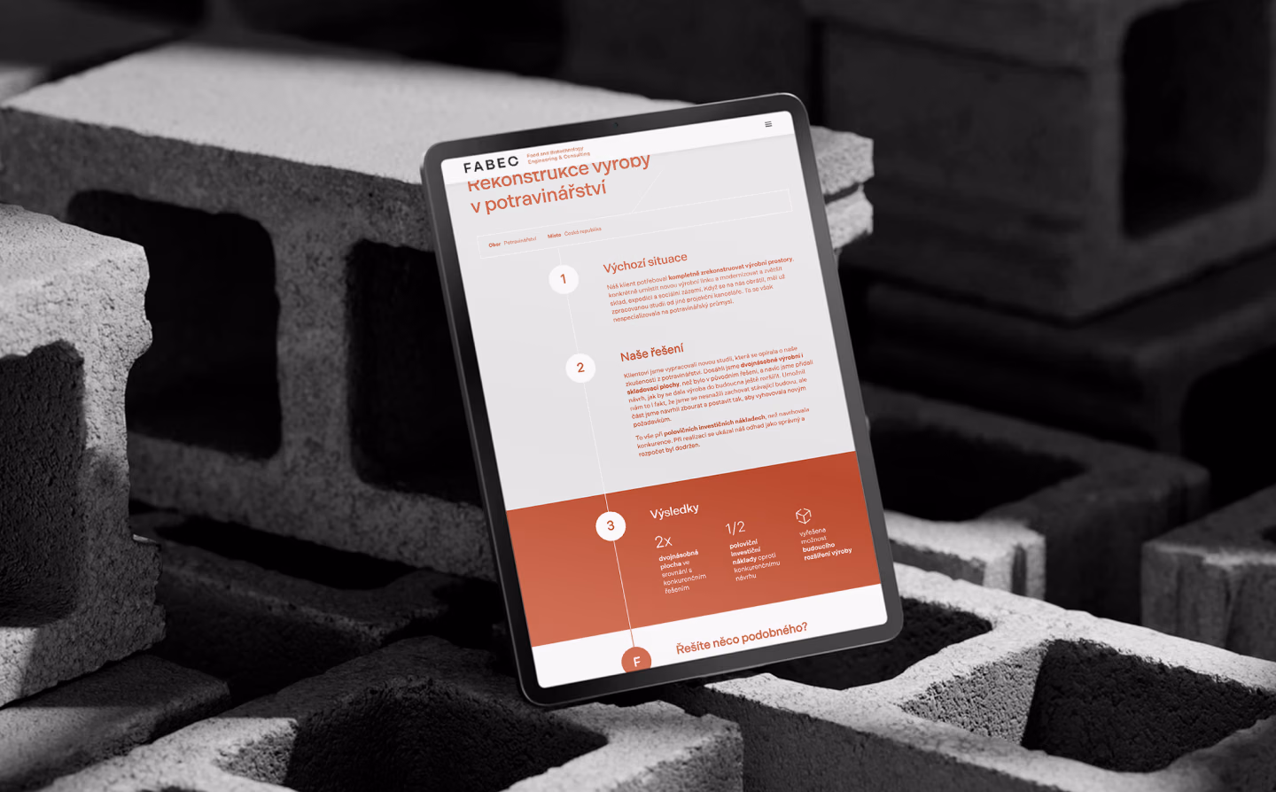Návrh webu FABEC na tabletu — webdesign, Studio Light