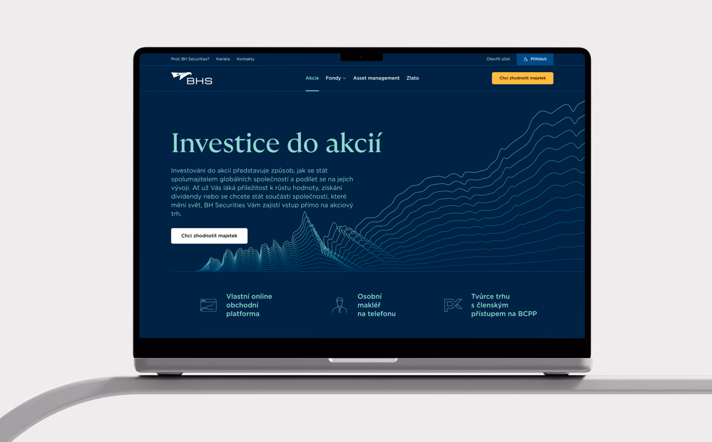 Webdesign BH Securities — sekce Investice do akcií, Studio Light
