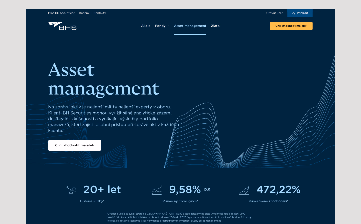 Webdesign BH Securities — sekce Asset management, Studio Light