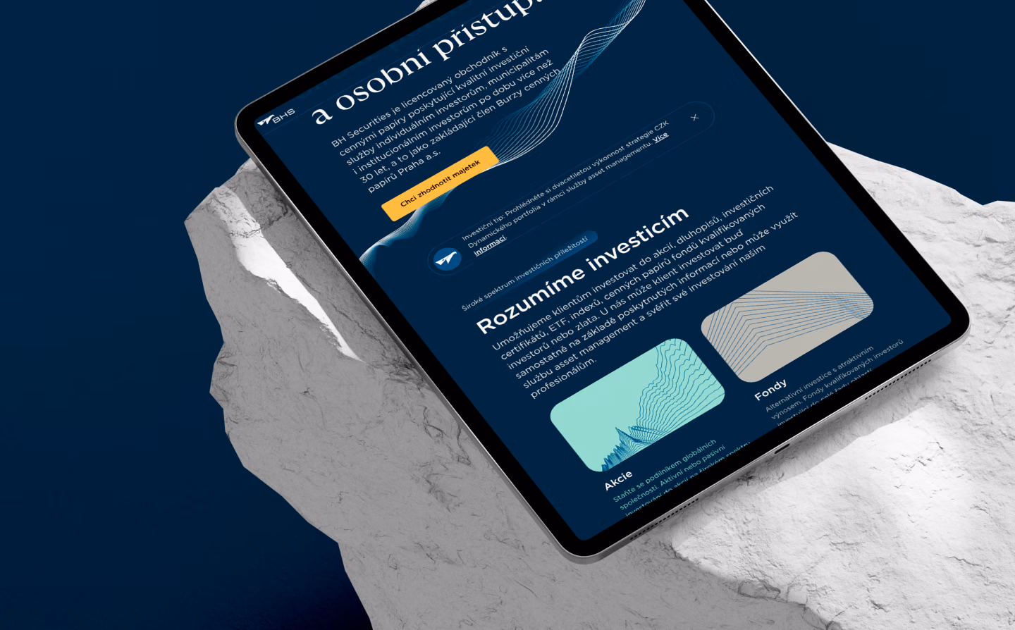 Webdesign BH Securities na tabletu, Studio Light