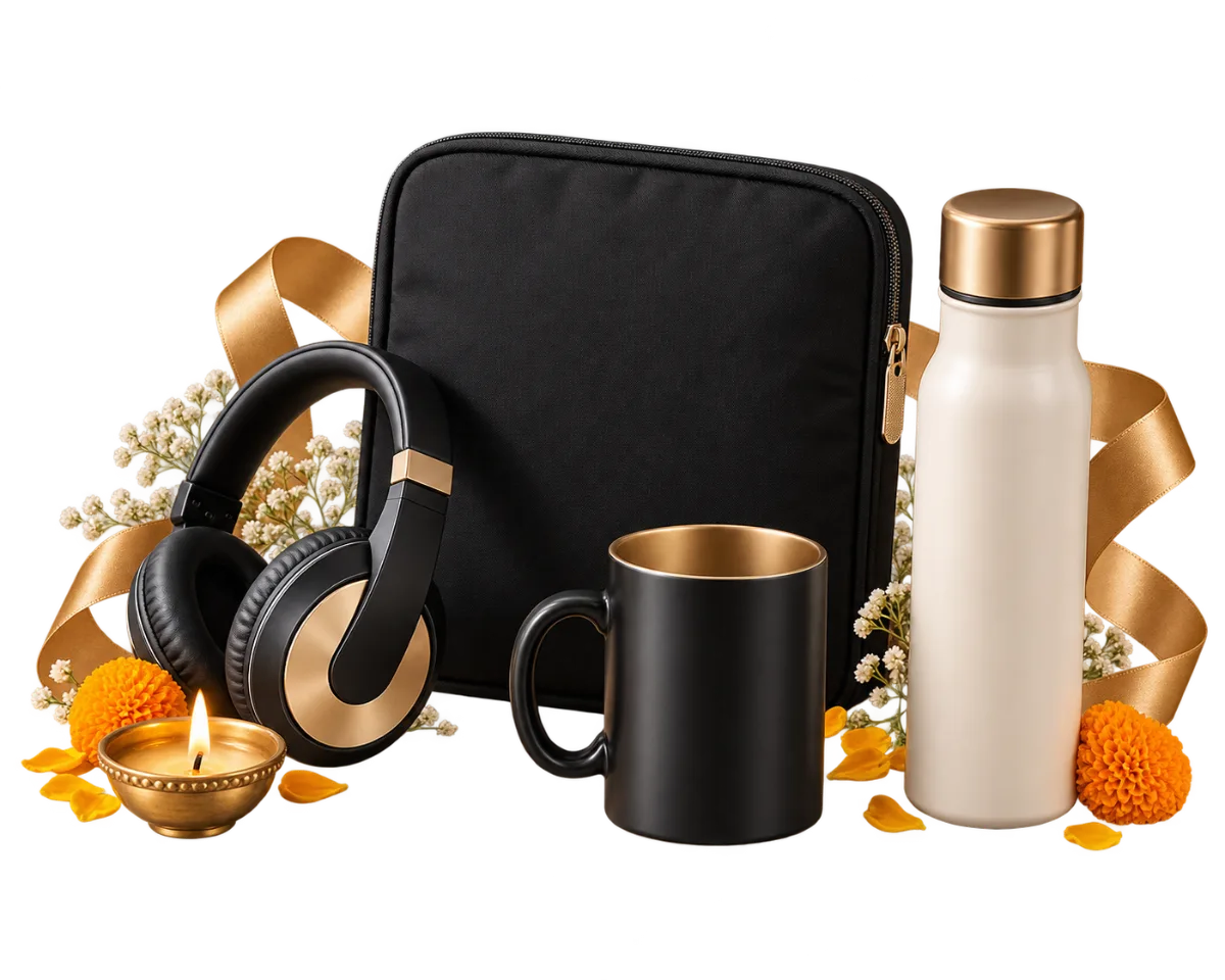 Tech Carry Kit: wireless headphones, laptop sleeve, mug and steel bottle