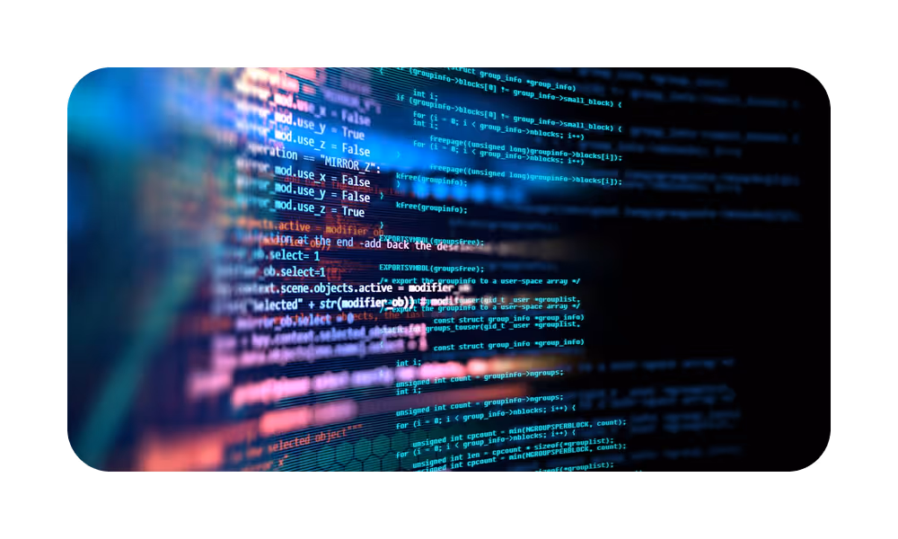 Dramatic close up show of custom software development on screen.