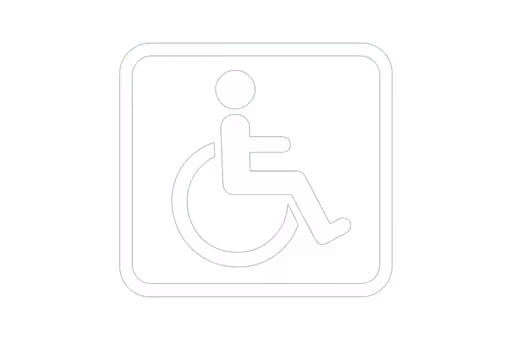 White wheelchair accessibility symbol inside a square frame on a green background.