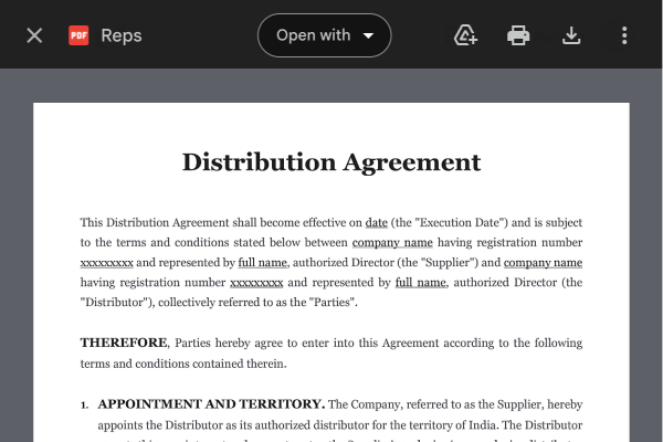Reos Distribution Agreement