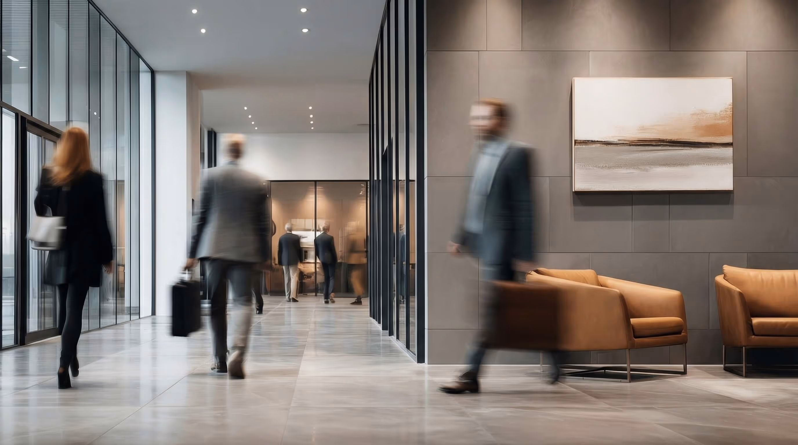 Executive building lobby with minimalist interior