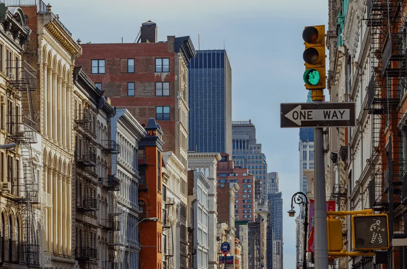 Buildings on a busy city street