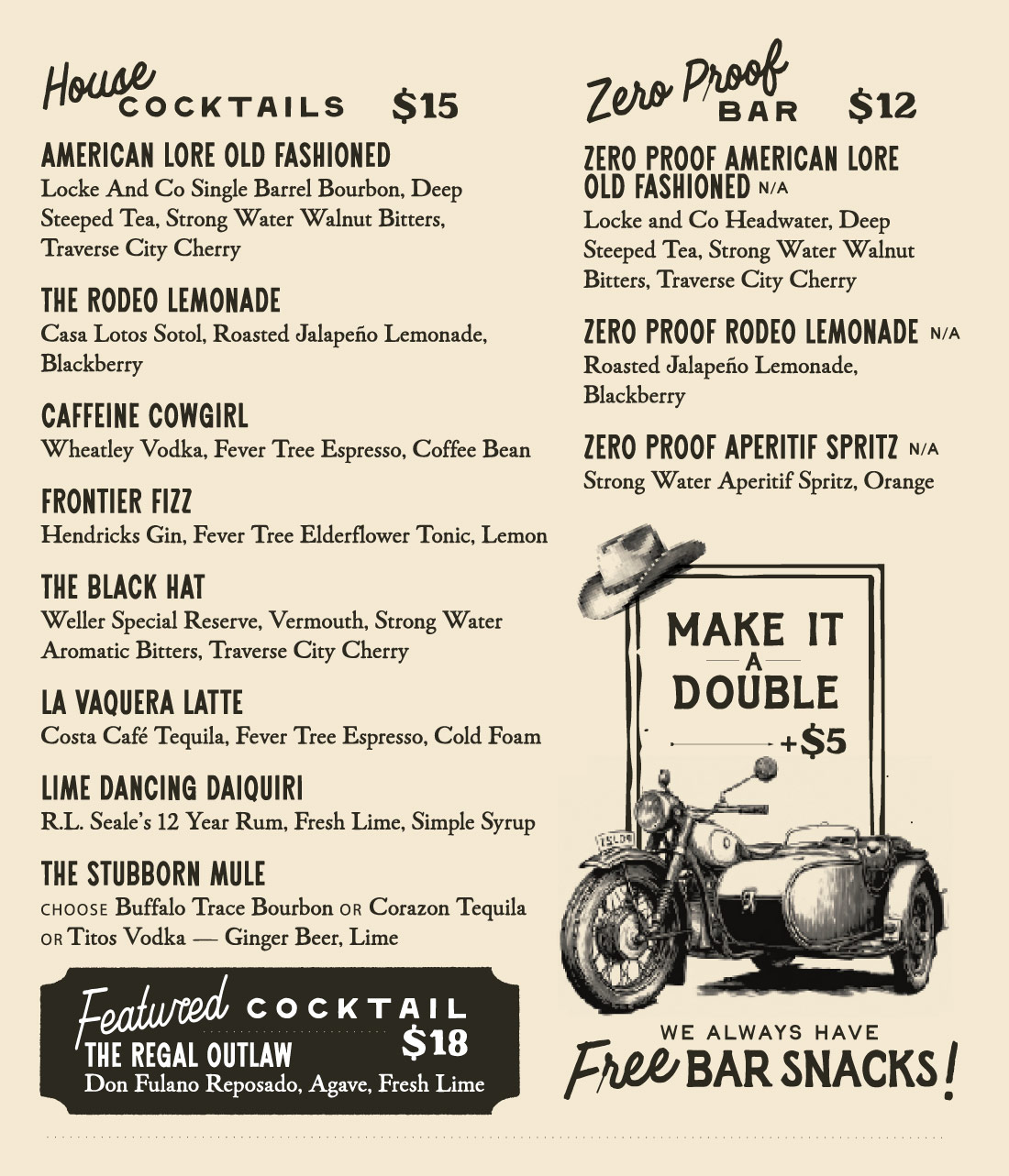 American Lore on Tennyson in Denver, Cocktail Menu