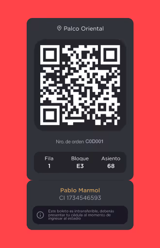 Componente de boleto de partido de Rodrigo Paz.