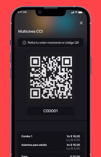 Pantalla de retirar comida con codigo QR.