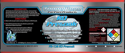 Label for KD Presoak, a cleaning product with safety warnings, usage instructions, and hazard information including NFPA diamond.