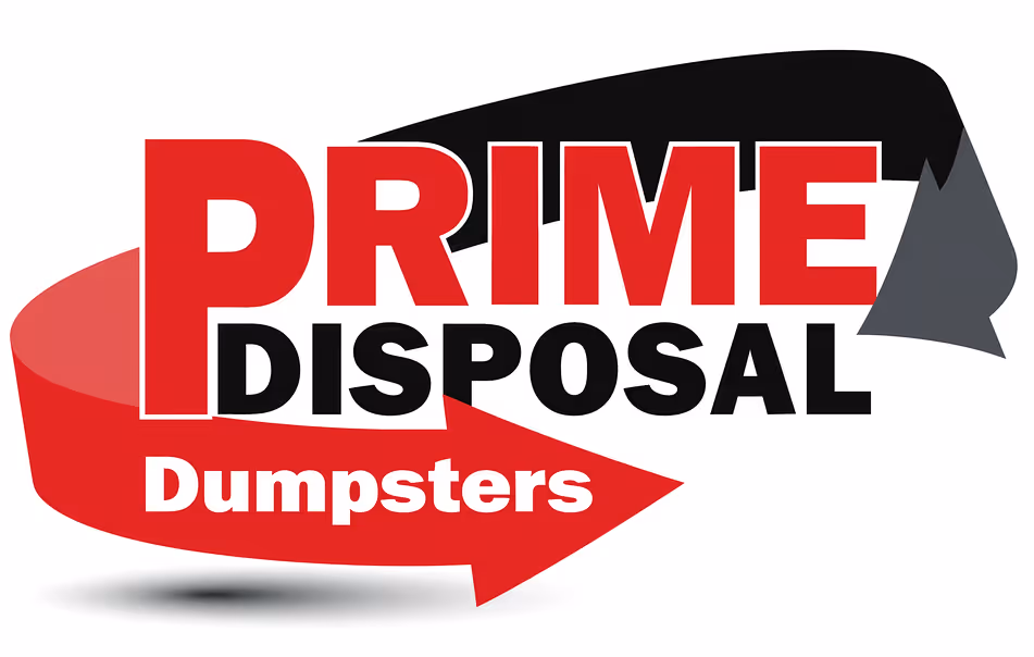 Logo with red and black arrows and bold text reading 'PRIME DISPOSAL Dumpsters'.