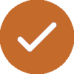 A white checkmark inside of an orange circle