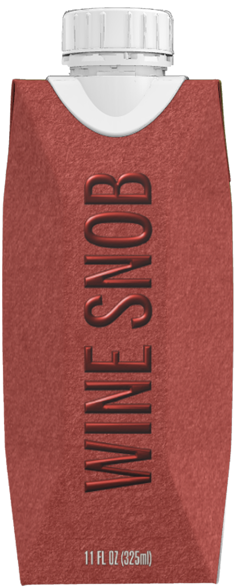Red rectangular beverage carton with white screw cap and the word 'WINE SNOB' printed vertically in large red letters; volume indicated as 11 FL OZ (325 ml).