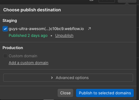 Trinity Audio for Choosing publish Staging