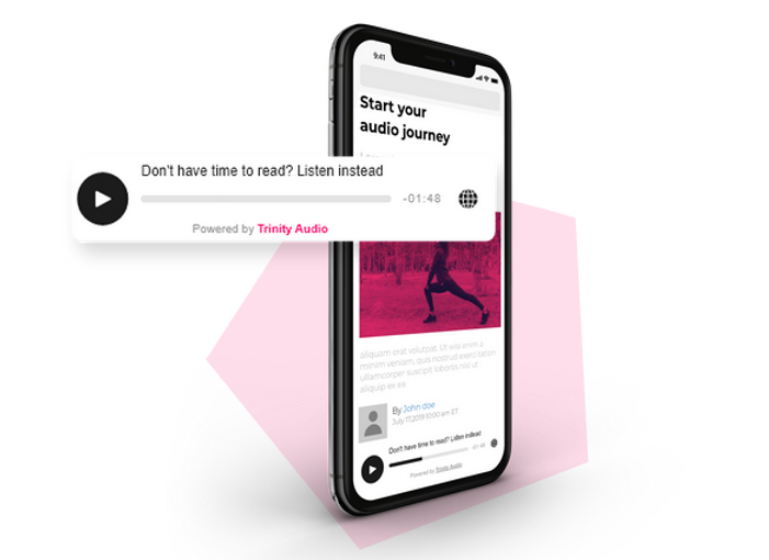 Smartphone displaying an article with a Trinity Audio "Listen instead" player.