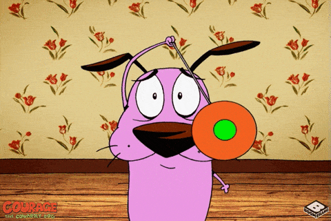 ourage the Cowardly Dog looking surprised while holding a yoyo.