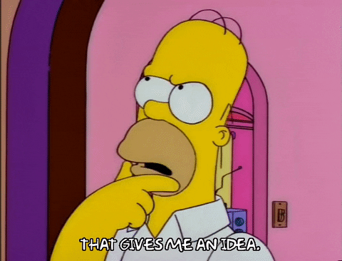 Homer Simpson from The Simpsons looking thoughtful with the caption 'That gives me an idea,' suitable for sections about creative brainstorming or new solutions.