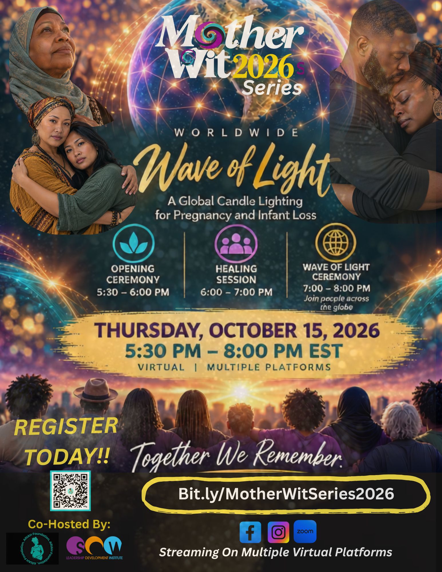 Mother Wit 2026 Wave of Light flyer: global candle lighting for pregnancy and infant loss, virtual, Thursday October 15, 5:30–8 PM EST