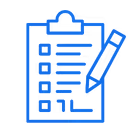 Blue clipboard with a checklist and a pencil writing on it.