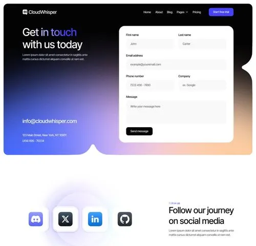 Contact V1 Page - CloudWhisper - Webflow Template | BRIX Templates