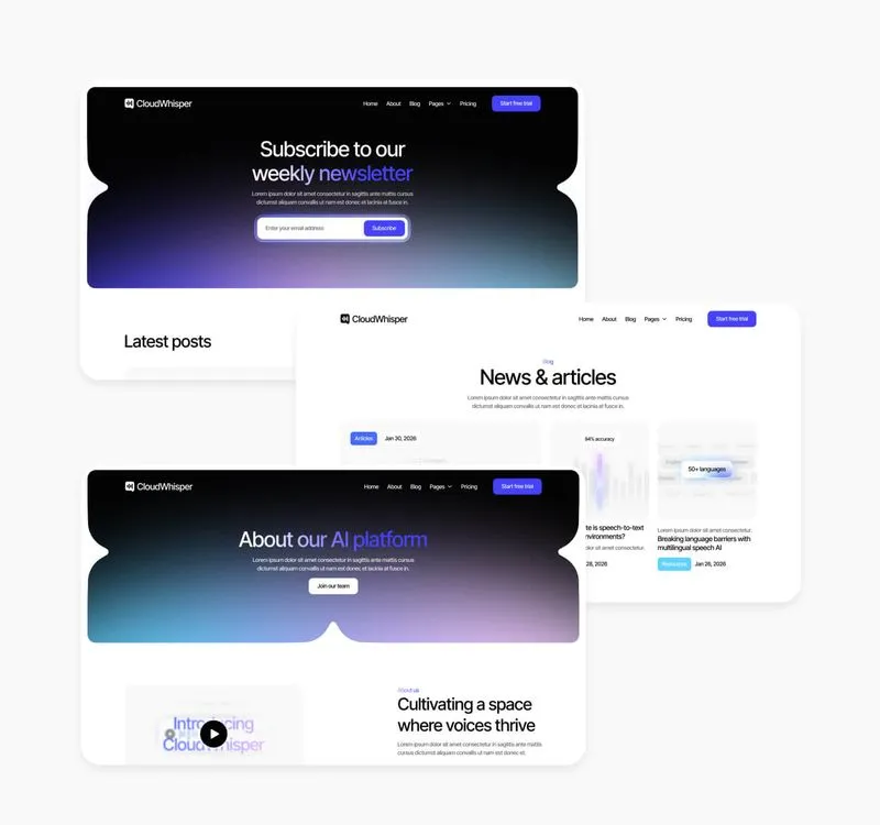 Cloudwhisper - 60+ Sections Included - Speech To Text App Template