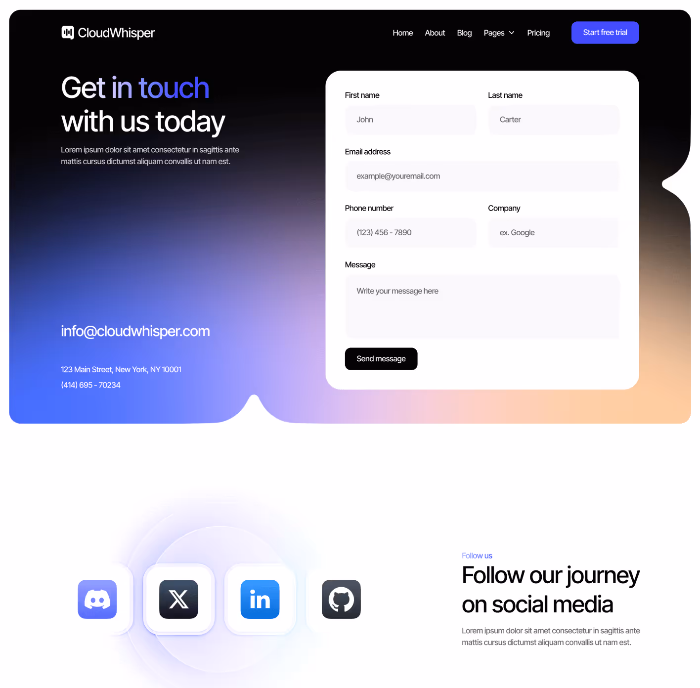 CloudWhisper - Contact V1 Page - Speech To Text App Webflow Template