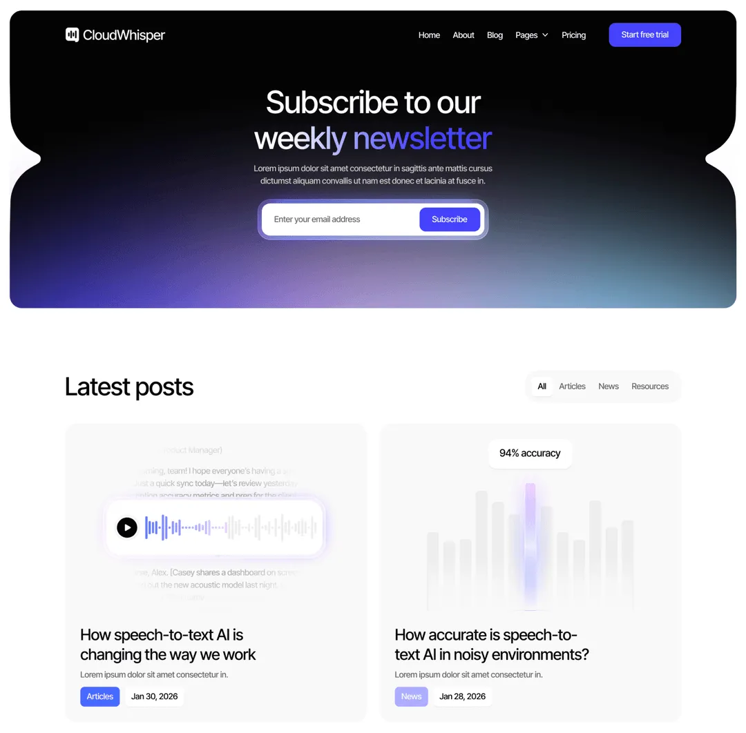 CloudWhisper - Blog V2 Page - Speech To Text App Webflow Template