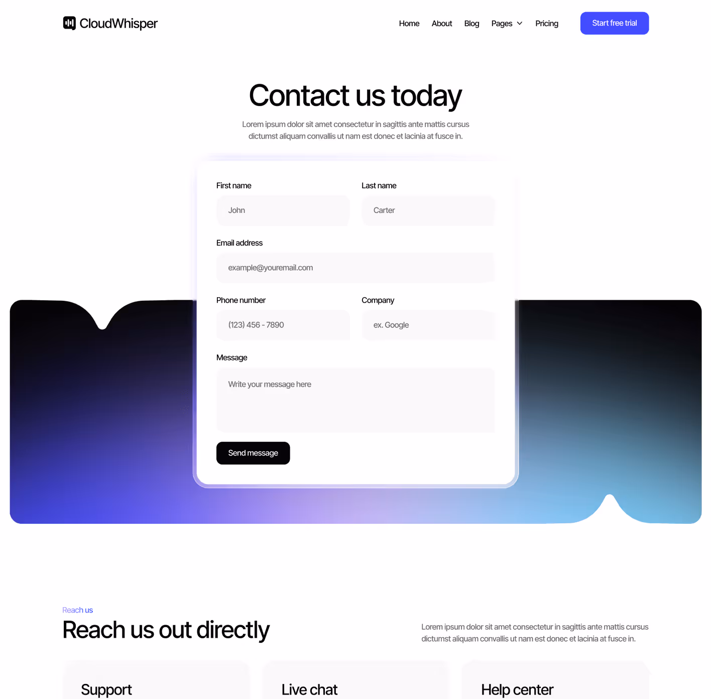 CloudWhisper - Contact V2 Page - Speech To Text App Webflow Template