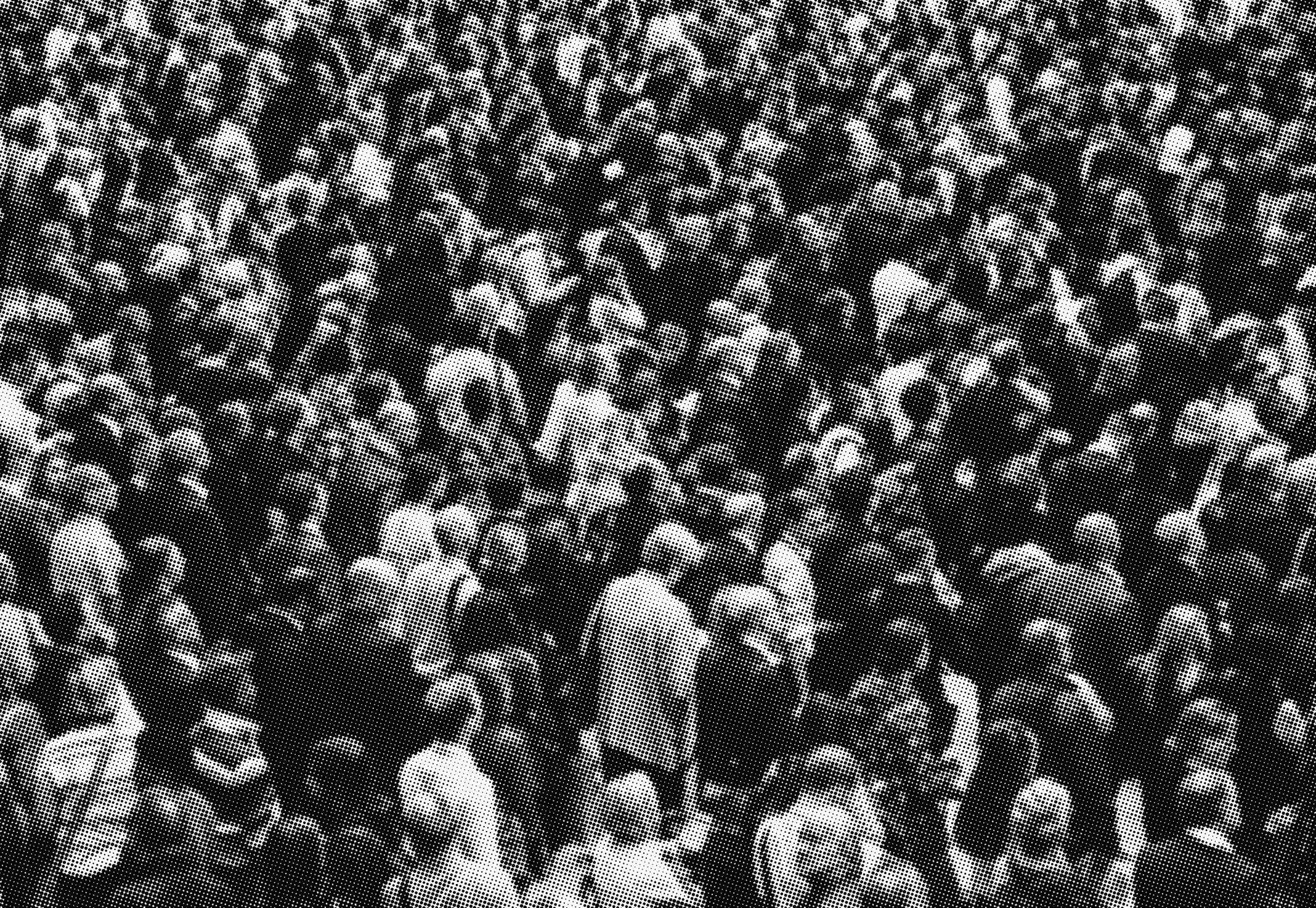 grayscale halftone image of a very packed crowd
